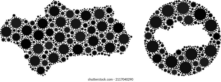 Vector mosaic Andalusia Province map of flu virus icons. Mosaic geographic Andalusia Province map designed as stencil from circle with virus icons in black color hues.