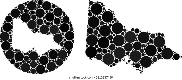 Vector mosaic Australian Victoria map of circle elements. Mosaic geographic Australian Victoria map constructed as carved shape from circle with circle elements in black color hues.