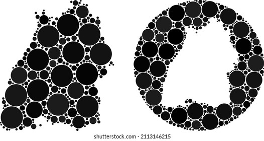 Vector mosaic Baden-Wurttemberg Land map of round parts. Mosaic geographic Baden-Wurttemberg Land map is designed as carved shape from round shape with spheric elements in black color hues.