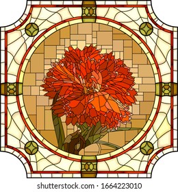 Vektorillustration Mosaik mit blühenden roten Nelkenblumen in einem runden Glasrahmen.