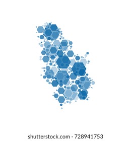 vector mosaic of blue hexagons in shape of map of serbia