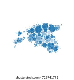 vector mosaic of blue hexagons in shape of map of estonia