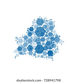 vector mosaic of blue hexagons in shape of map of belarus