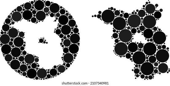 Vector mosaic Brandenburg Land map of round elements. Mosaic geographic Brandenburg Land map is created as carved shape from round shape with sphere items in black colors.