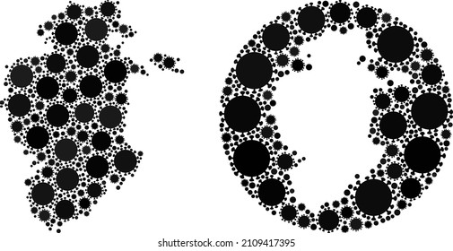 Vector mosaic Burgos Province map of flu virus elements. Mosaic geographic Burgos Province map constructed as stencil from circle with flu virus items in black color hues.