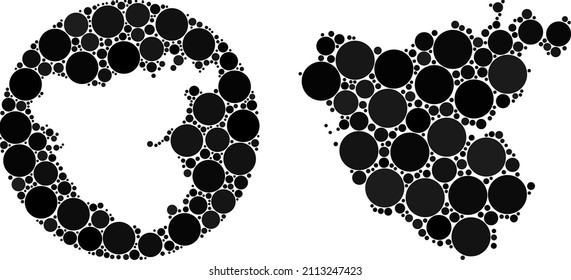 Vector mosaic Cadiz Province map of round elements. Mosaic geographic Cadiz Province map is constructed as stencil from round shape with sphere dots in black color hues.