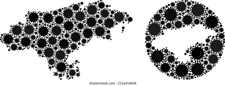 Vector mosaic Cantabria Province map of covid virus items. Mosaic geographic Cantabria Province map constructed as carved shape from round shape with flu virus items in black color hues.