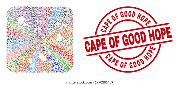 Vector mosaic Cape Verde Islands map of different icons and Cape of Good Hope stamp. Mosaic Cape Verde Islands map constructed as stencil from rounded square shape.