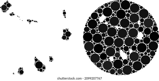 Vector mosaic Cape Verde Islands map of round dots. Mosaic geographic Cape Verde Islands map constructed as subtraction from round shape with round elements in black colors.