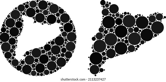 Vektormosaik Katalonien Karte von Kreisen. Mosaik geographische Katalonien Karte wird als geschnitzte Form aus Kreis mit Kugel Elemente in schwarzen Farbtönen erstellt. Dotted Vektormosaik Katalonien Karte.