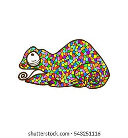 Vector mosaic chameleon. Cute cartoon colorful animal