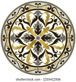 Vector Mosaic Classic Floral Medallion with Gold Foil