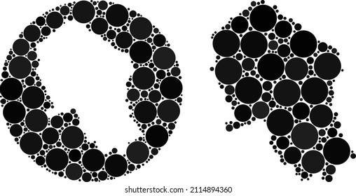Vector mosaic Cordoba Spanish Province map of circle items. Mosaic geographic Cordoba Spanish Province map created as carved shape from round shape with circle dots in black color hues.