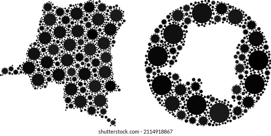 Vector mosaic Democratic Republic of the Congo map of covid-2019 icons. Mosaic geographic Democratic Republic of the Congo map created as subtraction from circle with covid-2019 items in black colors.