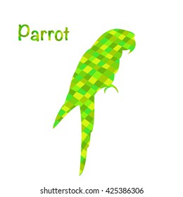 Vector mosaic design of parrot with text. Good for logo, emblem, print