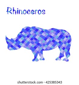 Vector mosaic design of rhino with text. Good for logo, emblem, print