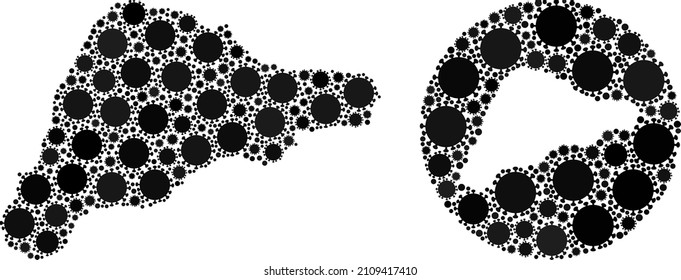 Vector mosaic Easter Island map of coronavirus elements. Mosaic geographic Easter Island map constructed as carved shape from round shape with coronavirus items in black colors.