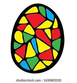 Vector mosaic egg. Mosaic consisting of red, yellow, green and blue. Easter egg painted in hand drawing style. Hand made easter egg.  