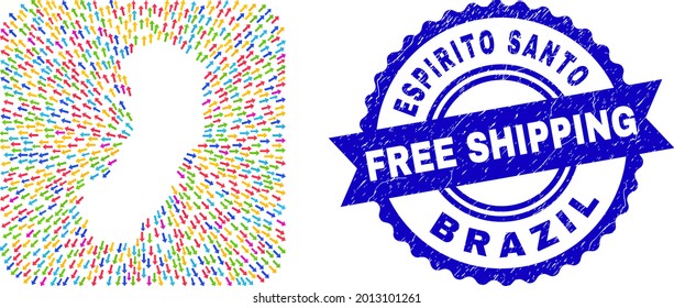 Vector mosaic Espirito Santo State map of abandon arrows and grunge Free Shipping seal stamp. Mosaic Espirito Santo State map created as carved shape from rounded square shape with abandon arrows.