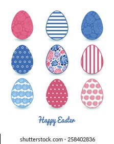 Vector mosaic flowers set of nine colorful Easter eggs card template