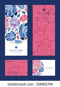 Vector mosaic flowers vertical frame pattern invitation greeting, RSVP and thank you cards set