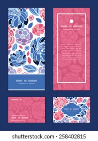 Vector mosaic flowers vertical frame pattern invitation greeting, RSVP and thank you cards set