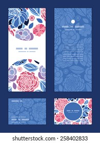 Vector mosaic flowers vertical frame pattern invitation greeting, RSVP and thank you cards set
