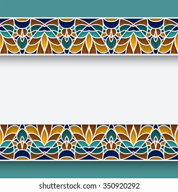 Vector mosaic frame with ornamental majolica border lines in Moorish style, eps10