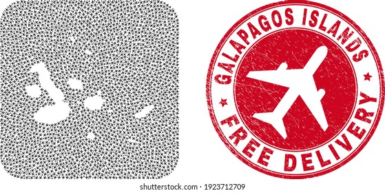 Vector mosaic Galapagos Islands map of aviation items and grunge Free Delivery seal stamp.