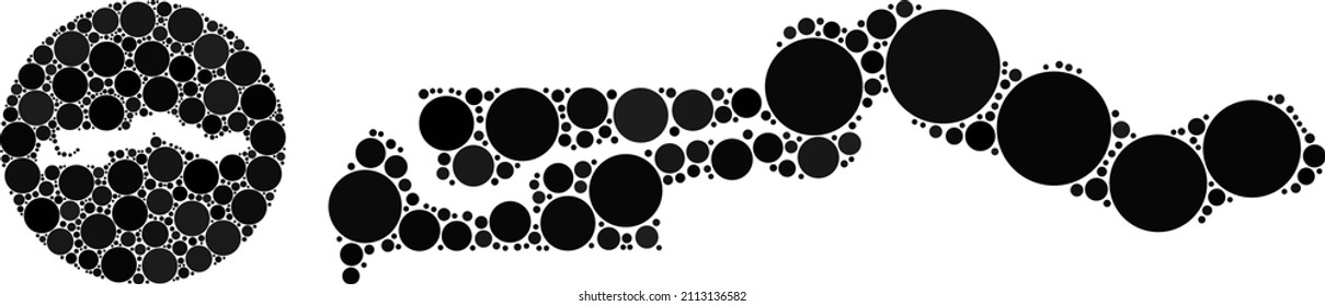 Vector mosaic the Gambia map of round elements. Mosaic geographic the Gambia map constructed as hole from round shape with round elements in black colors. Pixel vector mosaic the Gambia map.