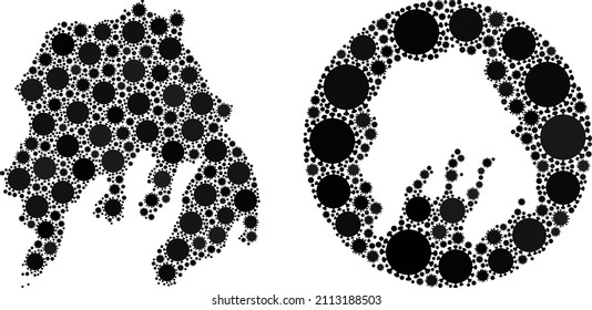 Mosaico vectorial Isla Gambier de elementos del virus de la gripe. Mapa geográfico de la isla de Gambier Mosaico diseñado como esténcil de forma redonda con elementos del virus de la gripe en tonos de color negro.