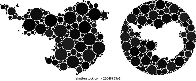 Vector mosaic Gerona Province map of sphere dots. Mosaic geographic Gerona Province map is designed as carved shape from circle with spheric dots in black colors.