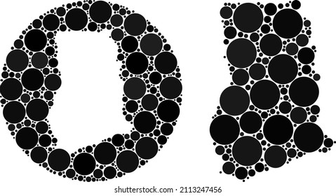 Vector mosaic Ghana map of round items. Mosaic geographic Ghana map created as hole from circle with round items in black colors. Dotted vector mosaic Ghana map.