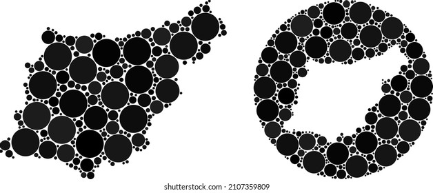 Vector mosaic Gipuzkoa Province map of spheric elements. Mosaic geographic Gipuzkoa Province map is constructed as subtraction from round shape with round elements in black color hues.