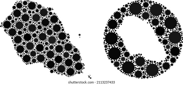 Mosaico vectorial de la isla Graciosa mapa de elementos del virus sars. Mapa geográfico mosaico de la isla de Graciosa creado como hoyo de forma redonda con iconos del virus del SARS en tonos negros.
