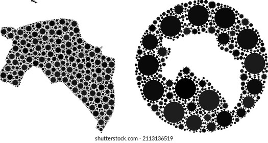 Vector mosaic Groningen Province map of SARS virus elements. Mosaic geographic Groningen Province map constructed as stencil from round shape with sars virus items in black color hues.