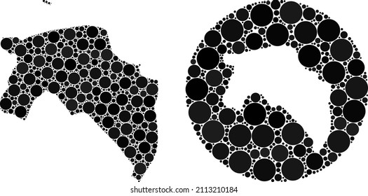 Vector mosaic Groningen Province map of spheric elements. Mosaic geographic Groningen Province map created as carved shape from round shape with spheric items in black colors.