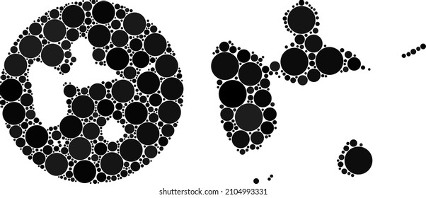Vector mosaic Guadeloupe map of circle dots. Mosaic geographic Guadeloupe map is created as stencil from circle with circle dots in black color hues. Dot vector mosaic Guadeloupe map.