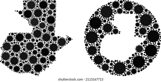 Vector mosaic Guatemala map of virus items. Mosaic geographic Guatemala map created as stencil from circle with flu virus items in black colors. Illustration for medical warnings.