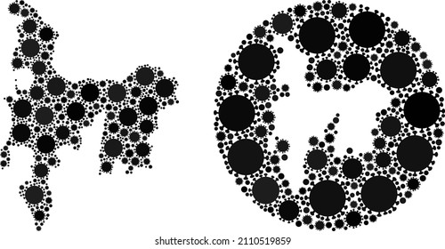 Vector mosaic Hamilton Island map of covid virus icons. Mosaic geographic Hamilton Island map constructed as stencil from round shape with covid virus icons in black colors.