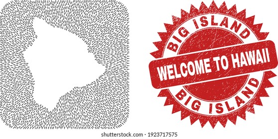Vector mosaic Hawaii Big Island map of straight arrows and rubber Welcome badge. Mosaic geographic Hawaii Big Island map designed as subtraction from rounded square with pointer arrows.