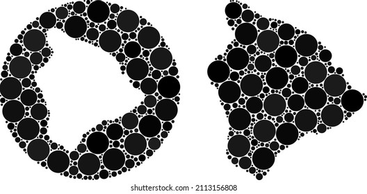 Vector mosaic Hawaii Big Island map of sphere parts. Mosaic geographic Hawaii Big Island map constructed as carved shape from circle with sphere parts in black colors.