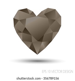 Vector Mosaic Heart.Template for Valentines Day Design.Abstract polygonal for Love symbol with black color on white background.Geometric rumpled triangular style graphic illustration. 