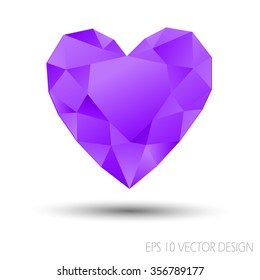 Vector Mosaic Heart.Template for Valentines Day Design.Abstract polygonal for Love symbol with purple color on white background.Geometric rumpled triangular style graphic illustration. 