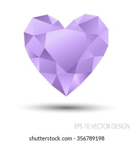 Vector Mosaic Heart.Template for Valentines Day Design.Abstract polygonal for Love symbol with purple color on white background.Geometric rumpled triangular style graphic illustration. 