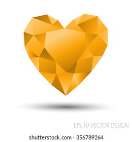 Vector Mosaic Heart.Template for Valentines Day Design.Abstract polygonal for Love symbol with orange color on white background.Geometric rumpled triangular style graphic illustration. 