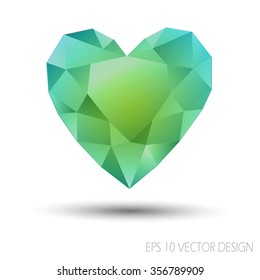 Vector Mosaic Heart.Template for Valentines Day Design.Abstract polygonal for Love symbol with green color on white background.Geometric rumpled triangular style graphic illustration. 