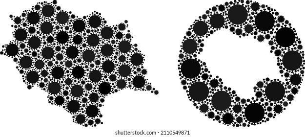 Vector mosaic Himachal Pradesh State map of covid virus icons. Mosaic geographic Himachal Pradesh State map designed as stencil from circle with covid infection icons in black color hues.