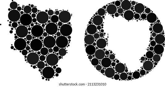 Vector mosaic Hueska Province map of circle dots. Mosaic geographic Hueska Province map designed as hole from circle with sphere elements in black color hues.
