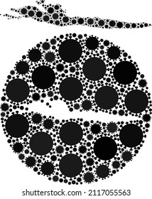 Vector mosaic Hvar Island map of virus outbreak items. Mosaic geographic Hvar Island map designed as subtraction from circle with covid virus items in black colors. Abstraction for outbreak purposes.